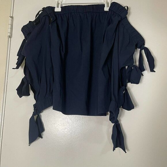 MILLY Blythe off shoulder navy bow sleeve blouse top size Small - Picture 4 of 9